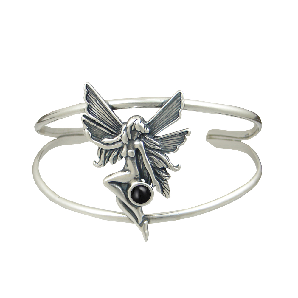 Sterling Silver Fairy Cuff Bracelet With Black Onyx